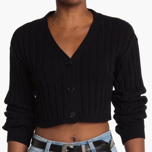 Abound Long Sleeve Ribbed V-Neck Cropped Knit Top Size XL - Picture 1 of 7